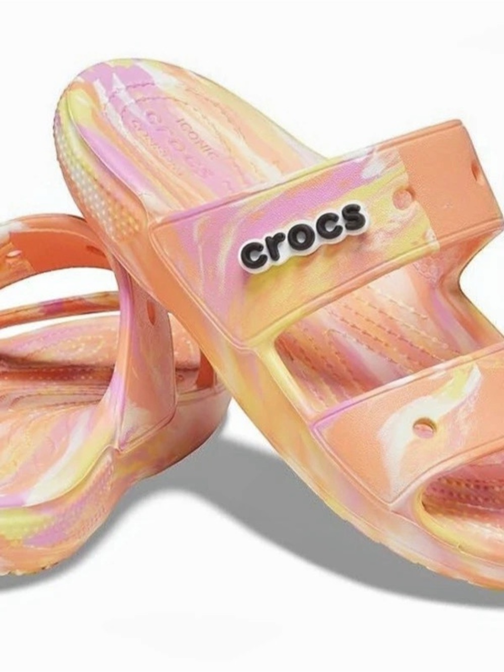 Crocs Classic Marbled Slide Sandals Pink & Orange